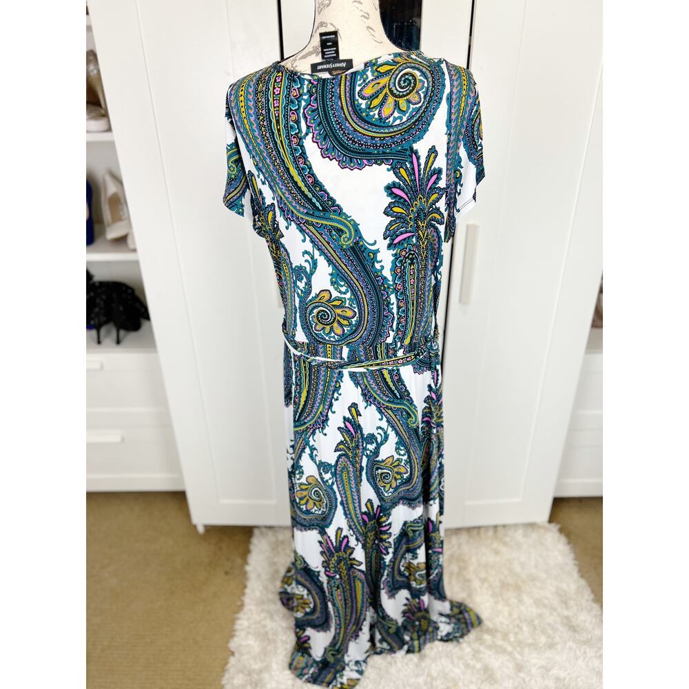 Ashley Stewart Multicolor Paisley Print Short Sleeve Wrap‎ Maxi Dress Size 14/16 - Picture 4 of 8
